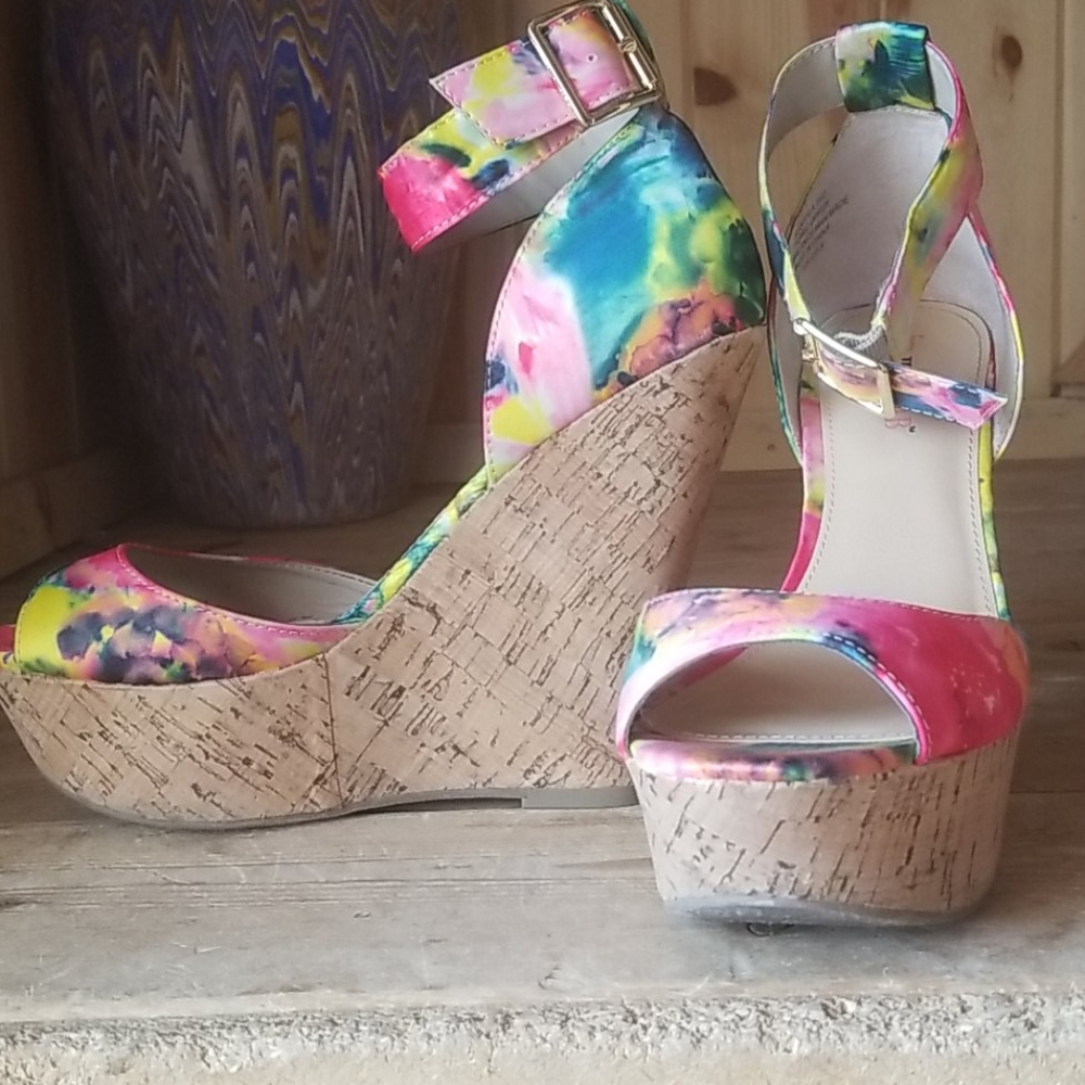 Tye dye platform cork shoes
